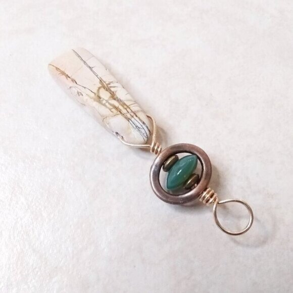 Handmade Green Agate & Picture Jasper Pendant ~ Rustic Artisan Gemstone Jewelry - Picture 2 of 5